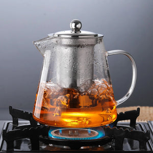 High Temperature Resistant Borosilicate Glass Tea & Coffee Pot with Infuser Strainer Lid
