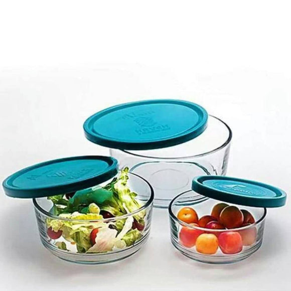 3 Pieces Round Glass Food Storage Containers-Blue Lid
