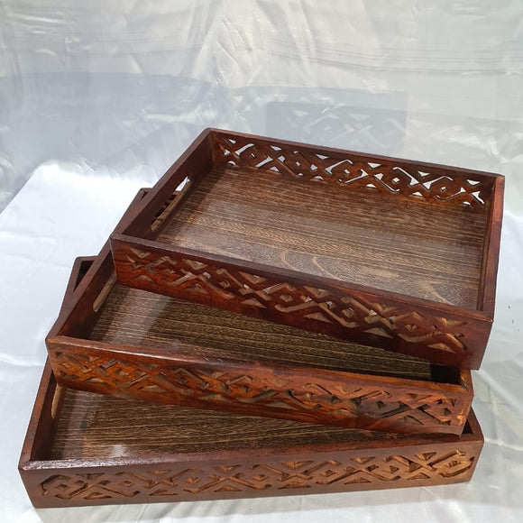 Wooden Tray Set Handicrafted Tray Set-Pack of 3
