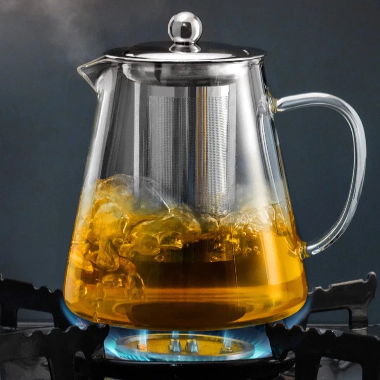 Borosilicate Glass Teapot with Stainless Steel Infuser & Lid, Tea Kett –  chalbhaipartykartehai