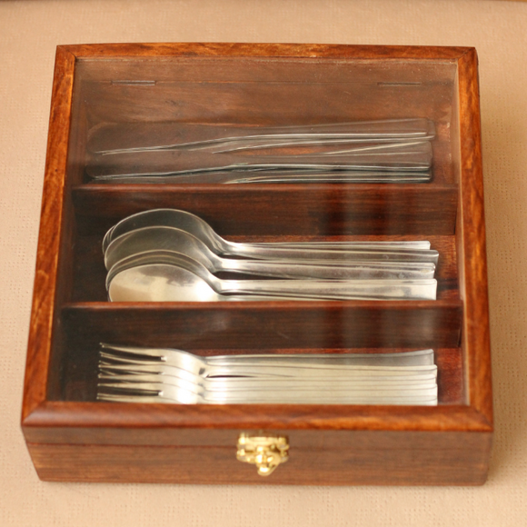 Wooden Antique Cutlery Box - 3 Portion