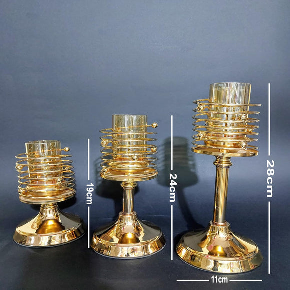 Gold Steel and Glass Trio Candelabra Set