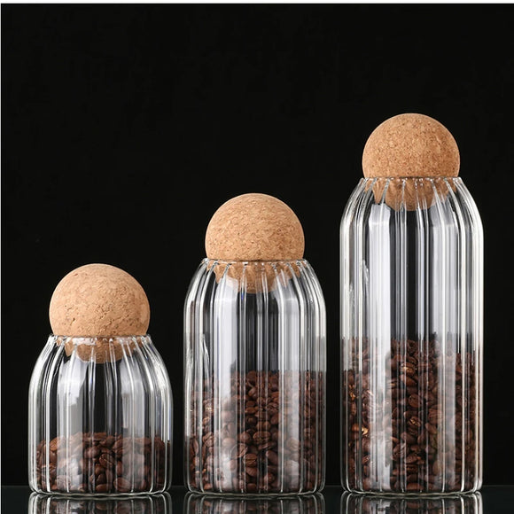 Glass Jar with Round Ball Cork-Pack of 3