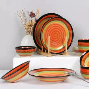Porcelain Spiral Bowls & Plates Set (Pack of 12)