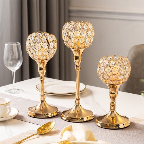 Gold Crystal Candlestick Holder-(3pcs)