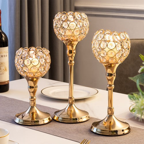 Gold Crystal Candlestick Holder-(3pcs)