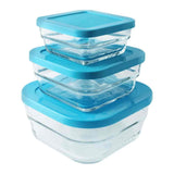 Glass Multi-purpose Storage Container (Pack of 3)- Blue Lids