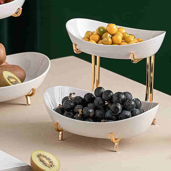 Nordic Imported White Serving Platters With Golden Stand