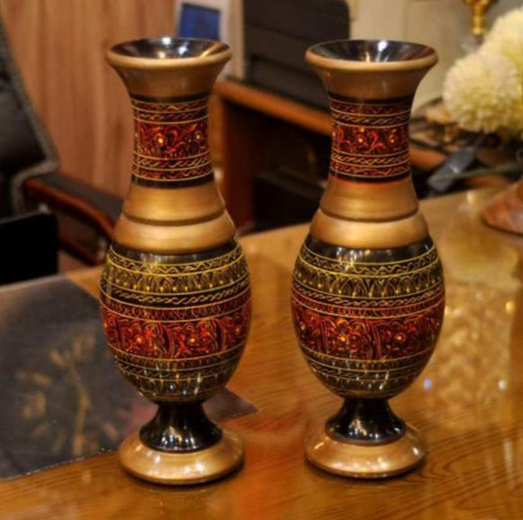 Wooden Handicrafted Flower Pair Vases