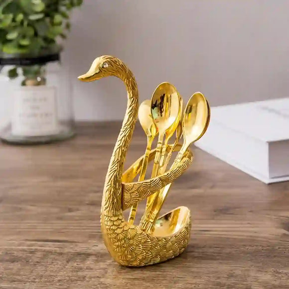 Golden 7 in 1 Swan Table Spoon Set