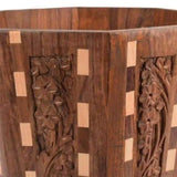 Carved Wooden Handicrafted Dustbin With Wooden Lid