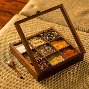 Luxurious Wooden Hand-crafted Nine Portioned Masala Box