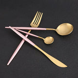 Pink Handle Golden Cutlery Set