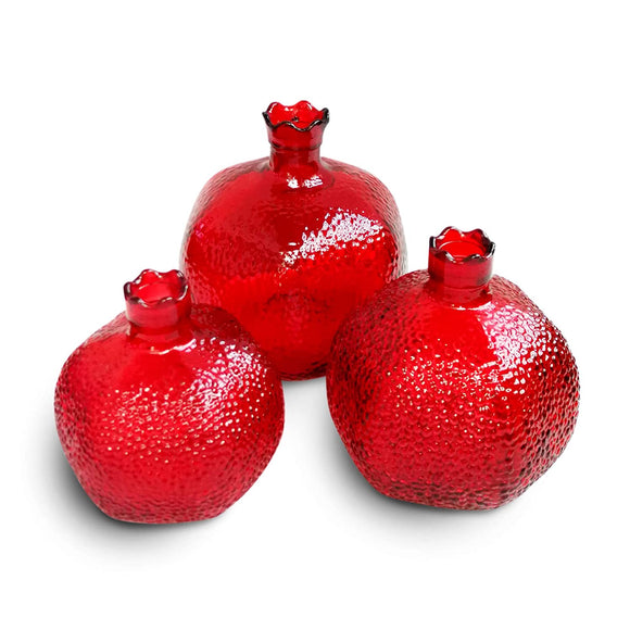 Glass Red Pomegranate/Anaar Home Decoration Pieces - Pack Of 3