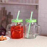 Glass Juice & Shake Jar Cup with Lid and Straw and Handgrip-Pack of 2
