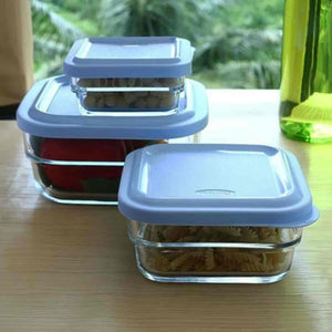 Glass Multi-purpose Storage Container (Pack of 3)- Blue Lids