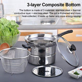 Stainless Steel Steamer & Fryer 3-Layer Multi-purpose Cooking Pot 22cm