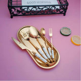 Luxury Modern Gold & White Marbled Handle Cutlery Set-25 Pcs