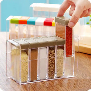 6 Grids in 1 Set Transparent Plastic Seasoning Box Spices Case