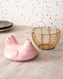 Elegant Stainless Steel Mesh Wire Egg Holder & Ceramic Farm Chicken Top