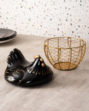 Elegant Stainless Steel Mesh Wire Egg Holder & Ceramic Farm Chicken Top