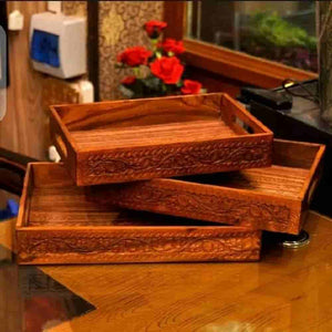 Pack of 3-Wooden Handicrafted Tray Set