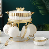Elegant Crown Handle Porcelain Soup Set (16pcs)