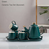 8 Pieces Green British Porcelain Tea Set With Tray