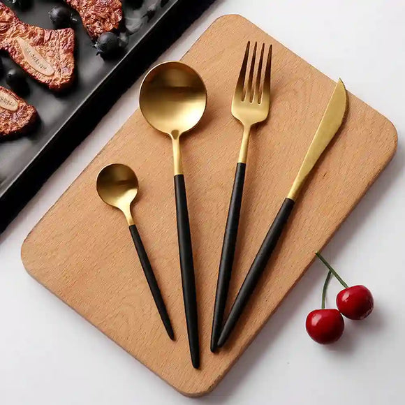 Gold & Black Cutlery Set