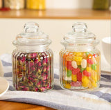 Ribbed and Knob Topped Clear Glass Kitchen Storage Jars