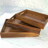 Pack of 3-Wooden Handicrafted Tray Set