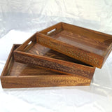 Wooden Handicrafted Tray Set- 3 Pcs