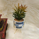 Porcelain Plant Pot Blue Check Trim