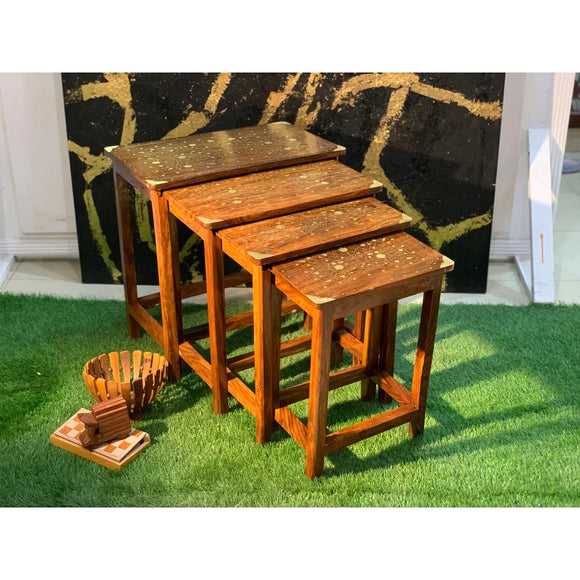 Wooden Finished Nakshi Tables ( Pack of 4 )