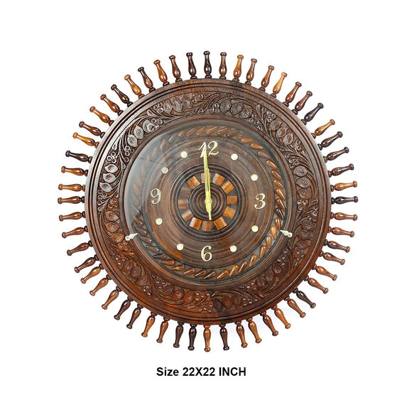 Wooden Handicrafted Clock Dark Brown