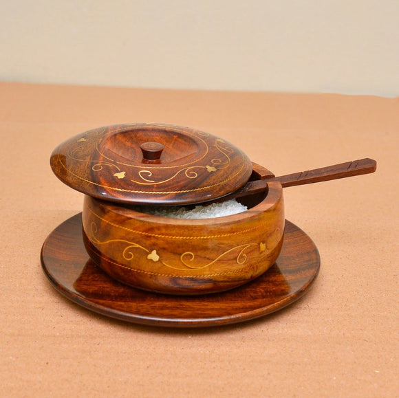 Wooden Sugar Pot Handicrafted With Brass