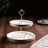 2 Tier Ceramic Marblene Cake Serving Dish Tray Stand