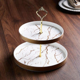 2 Tier Ceramic Marblene Cake Serving Dish Tray Stand