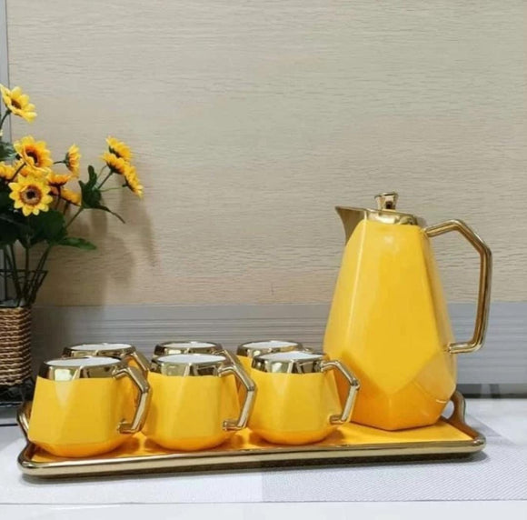 Fabulous Yellow Golden Outline Ceramic Tea Set (8pcs)