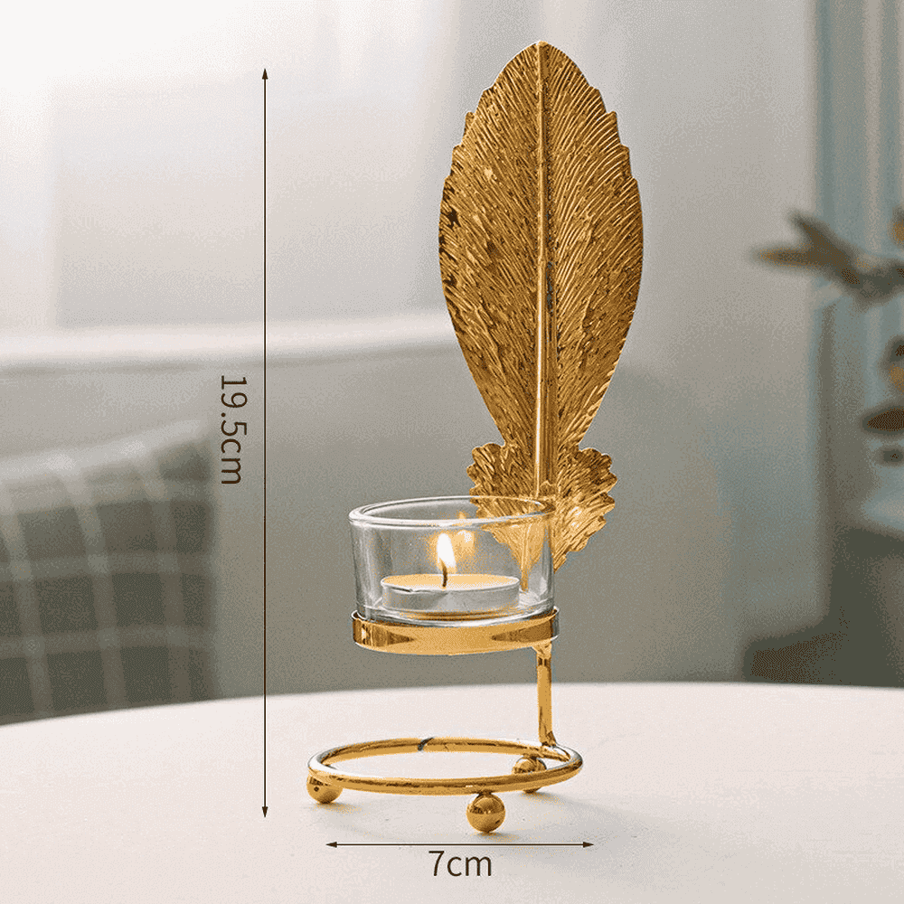 Metal Candle Holder Gold Leaves Candlestick