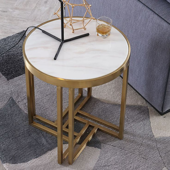Round Gold Metal Sofa Side Table