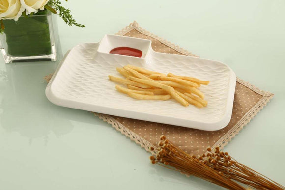 Serving French Fries & DIP Plate - White