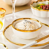 7pcs Ceramic Soup & Salad Bowls - White & Golden