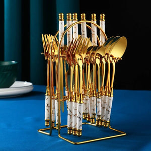 Stainless Steel Golden Marblene Cutlery Set 24 Pcs
