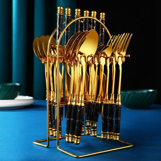 Stainless Steel Golden Marblene Cutlery Set 24 Pcs