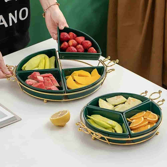 Nordic Luxury Ceramic Fruit Bowl Dessert Plate Crown Tray Dried Fruit Four Grid Snack Plate Large