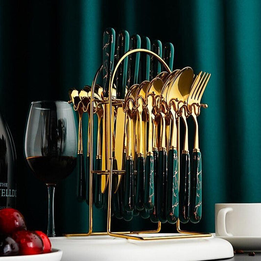 Stainless Steel Gold Luxury Cutlery Set 24pcs