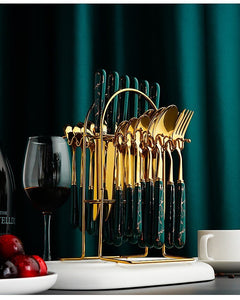Stainless Steel Gold Luxury Cutlery Set 24pcs