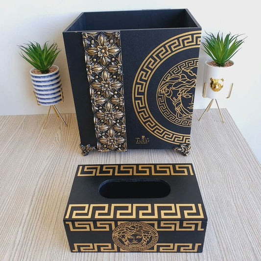 Elegant Versace Wooden Basket With Tissue Box