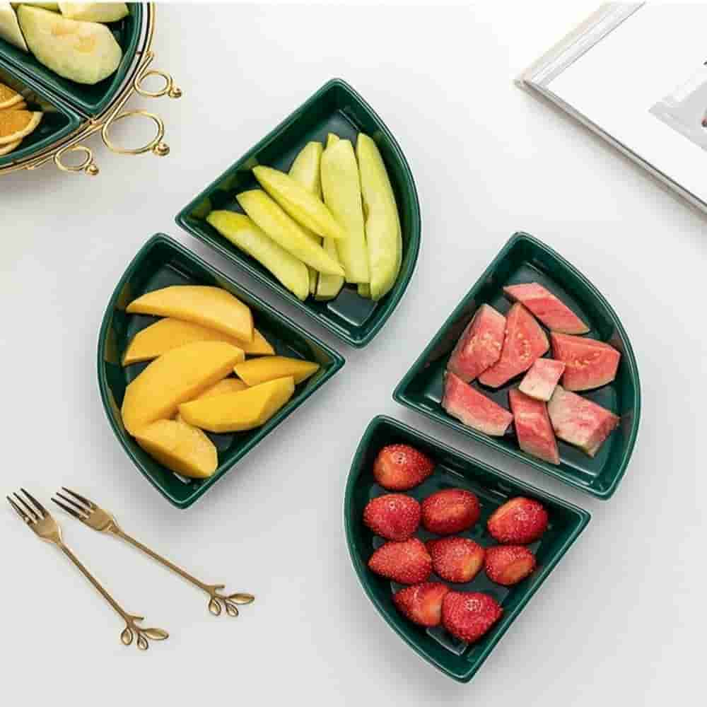 Nordic Luxury Ceramic Fruit Bowl Dessert Plate Crown Tray Dried Fruit Four Grid Snack Plate Large